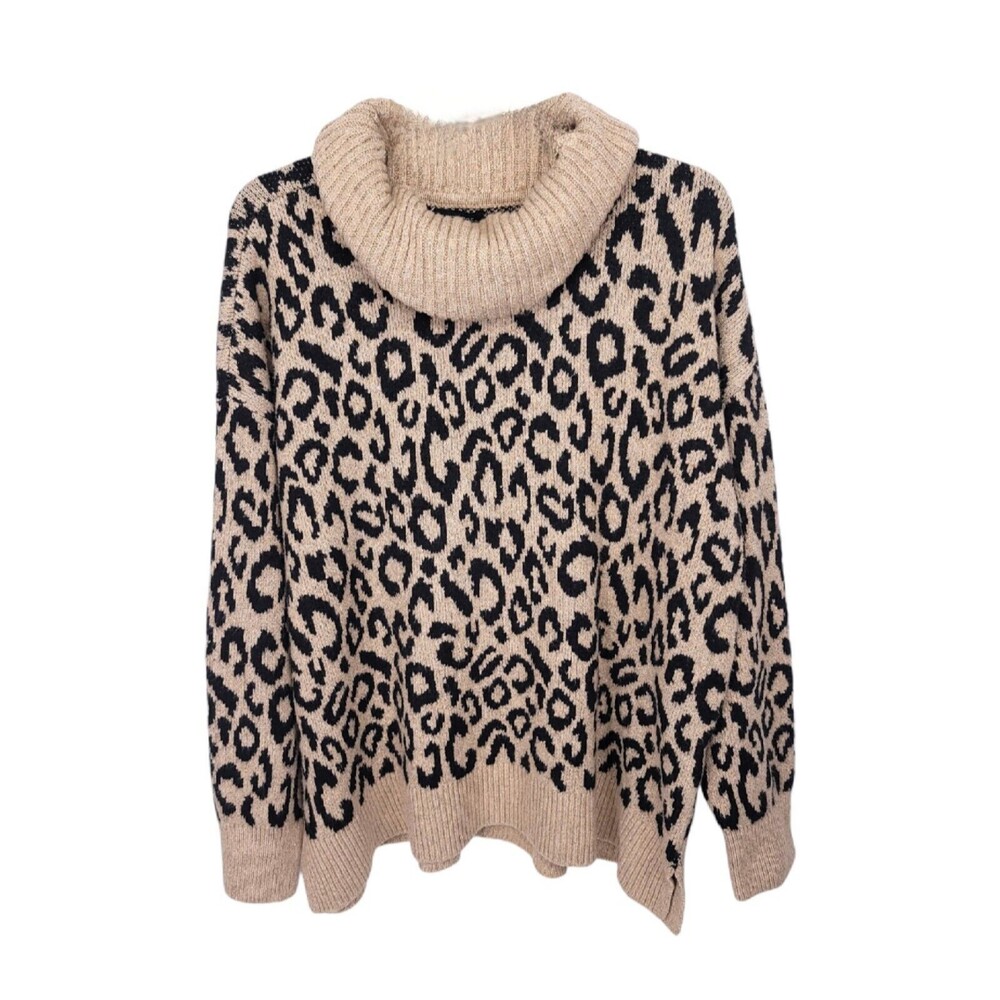 Rachel Zoe Sweater Womens XL Pullover Cowl Chunky Knit Animal Top Stretch Slit